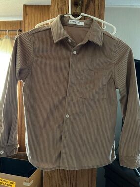 SHEIN Light Brown Corduroy Button-Up Shirt